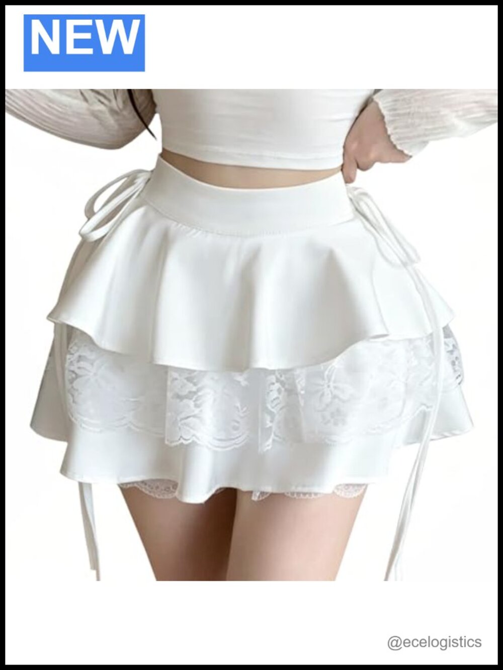 Y2K Lace Ruffle Satin A-Line High Waist Mini Skirt